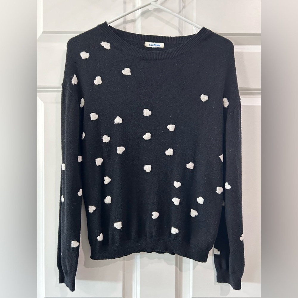 Cocobleu Cashmere Infused Heart Embellished Sweater Size S Minimalist Preppy‎